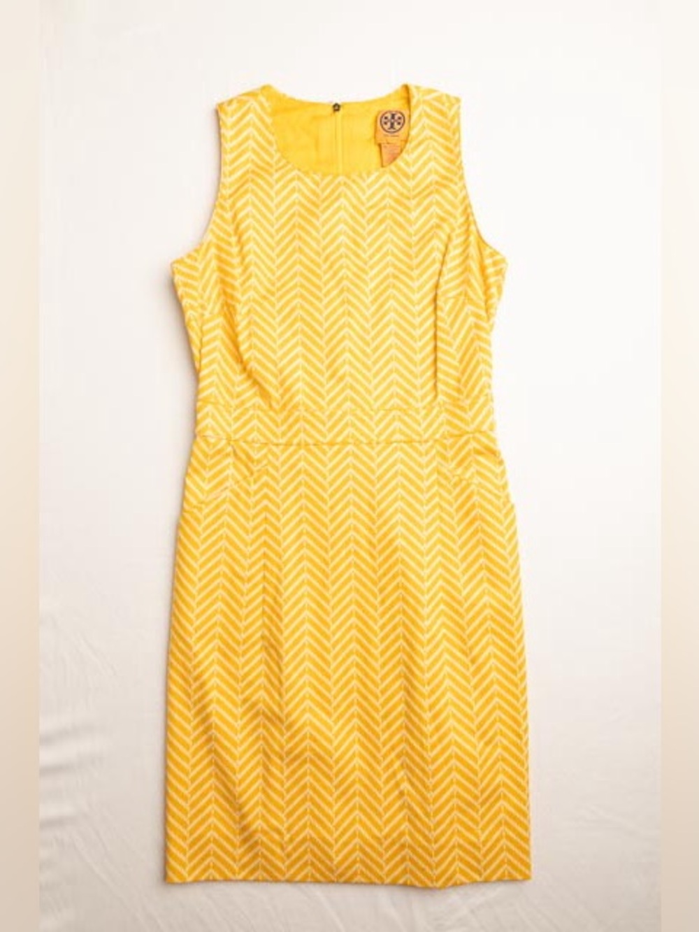 Occasion dress. Tory Burch Yellow and White Chevron Sleeveless Dress
